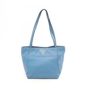 Prada VITELLO PHENIX Tote Bag, Leather, Women's, Blue, 1BG157